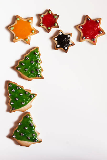 istock Christmas handmade cookies stars on white background 524265221
