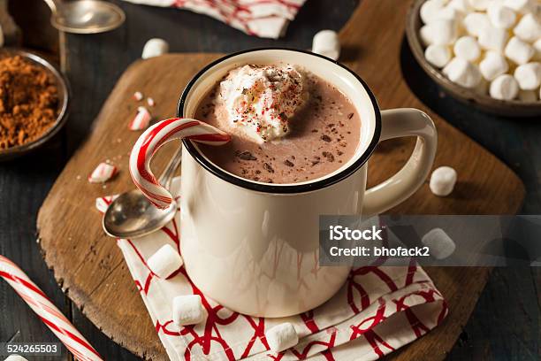 Homemade Peppermint Hot Chocolate Stock Photo - Download Image Now - Hot Chocolate, Peppermint, Candy Cane