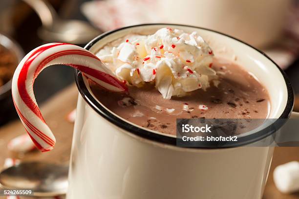 Homemade Peppermint Hot Chocolate Stock Photo - Download Image Now - Hot Chocolate, Candy Cane, Peppermint