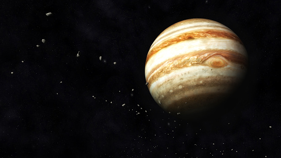 Digital Illustration of Planet Jupiter and Asteroids