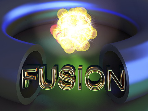 Fusion text with an atomic explosion.