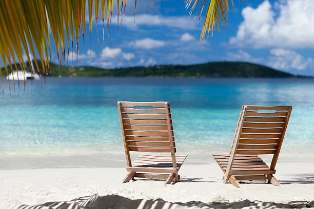 istock chairs under a palm tree at the Caribbean beach 524288121