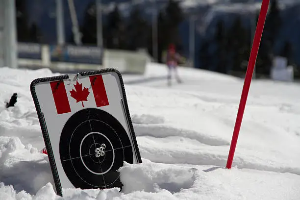  target for biathlon on the snow witn canadian flag