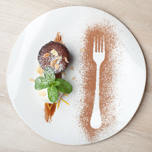istock Warm chocolate cake Fondant with ice-cream ball, almond, mint 524290185