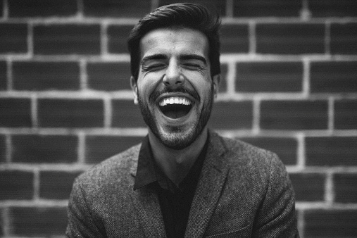 Portrait of a laughing man.