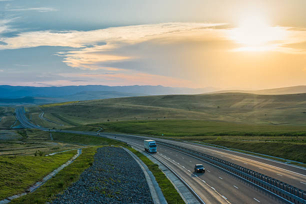 istock aerial view over the highway at sunset 524291473