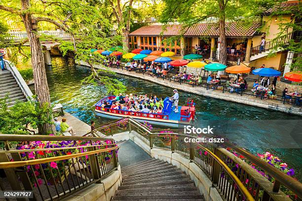 The Riverwalk San Antonio Park Walkway Scenic Canal Tour Boat Stock Photo - Download Image Now