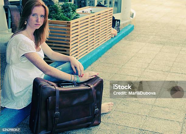 Beautiful Woman With Vintage Bag Stock Photo - Download Image Now - Barefoot, Women, Adult