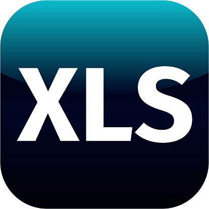XLS sign icon. Download image file symbol. Blue shiny button. white text