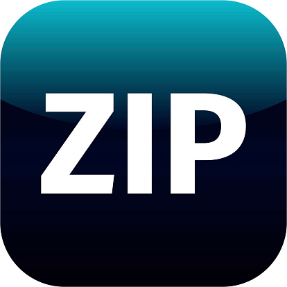 Archive file icon. Download compressed file button. ZIP zipped file extension symbol. Circle flat button with shadow. for phone app