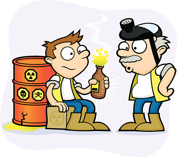 ilustrações de stock, clip art, desenhos animados e ícones de bad saúde e segurança workmen-coshh spill perigo da ilustração - toxic substance spilling pouring bottle