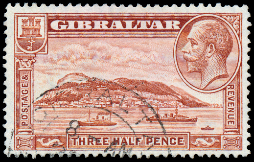 GIBRALTAR - CIRCA 1931: A stamp printed in GIBRALTAR shows image of the George V was King of the United Kingdom and the Dominions of the British Commonwealth, circa 1931.