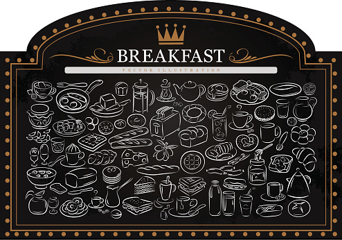 vector illustration of breakfast items on blackboard
