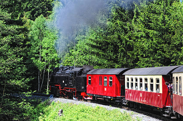 locomotora de tren de vapor en automóvil al monte brocken - triebwagen fotografías e imágenes de stock