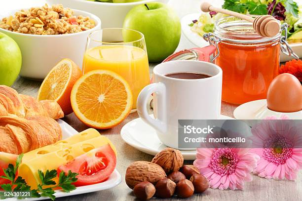 Composition With Breakfast On The Table Balnced Diet Stock Photo - Download Image Now