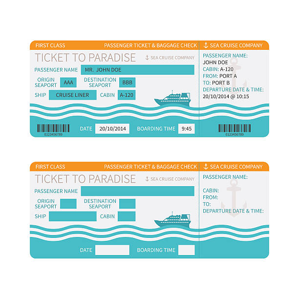 Sea cruise ship boarding pass or ticket template Sea cruise ship boarding pass or ticket template cruize stock illustrations