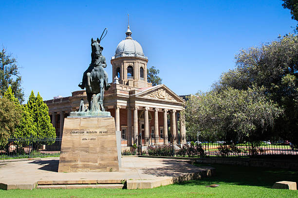 Monument to Afrikaner Leader at Voortrekker Monument. The Voortrekker Monument is located just south of Pretoria in South Africa. This massive granite structure is prominently located on a hilltop, and was raised to commemorate the Voortrekkers who left the Cape Colony between 1835 and 1854.