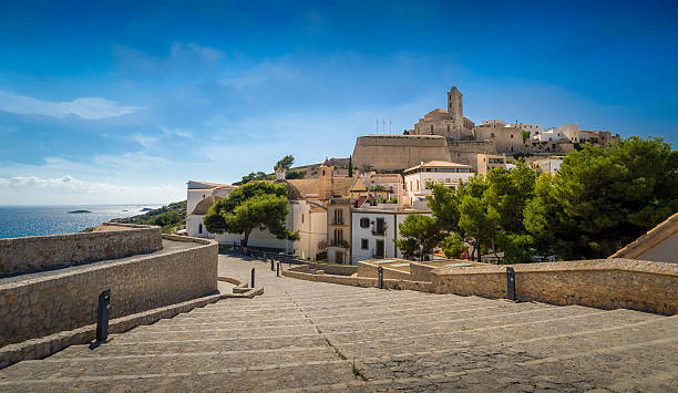Ibiza old town Steps way to old district and fortress of Ibiza. Eivissa, Spain ibiza town stock pictures, royalty-free photos & images