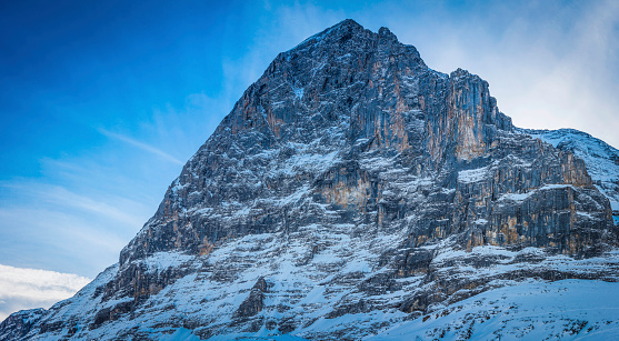 The iconic Nordwand of The Eiger (3970m), the biggest north face in the Alps overlooking the ski resort of Kleine Scheidegg, Switzerland. ProPhoto RGB profile for maximum color fidelity and gamut.