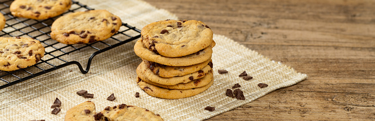 Delicious Fresh Chocolate Chip Cookies. Selective focus.