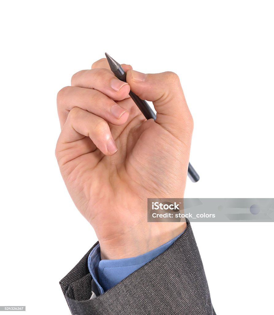 business man hand writing business man isolated on white writing. Adult Stock Photo