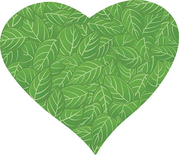 Vector illustration of Heart with green foliage pattern / Coeur aux feuillage vert