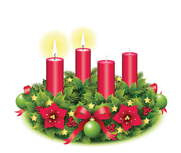Advent wreath with two burning candles christmas vector illustration isolated on white background 2 advent stock illustrations