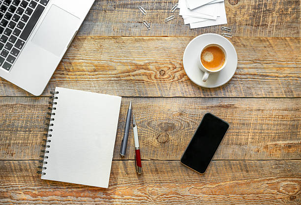 istock Working place at home on wooden table 524369320