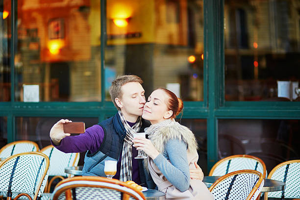 istock Young romantic couple in cafe in Paris 524369686