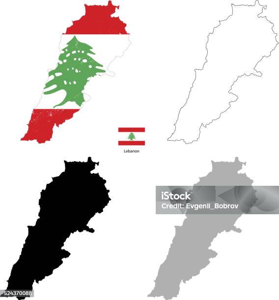 Lebanon Country Black Silhouette And With Flag On Background Stock Illustration - Download Image Now