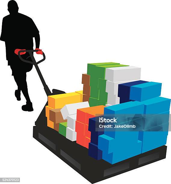 Man Pulling Pallet Stock Illustration - Download Image Now - Pallet - Industrial Equipment, In Silhouette, Box - Container