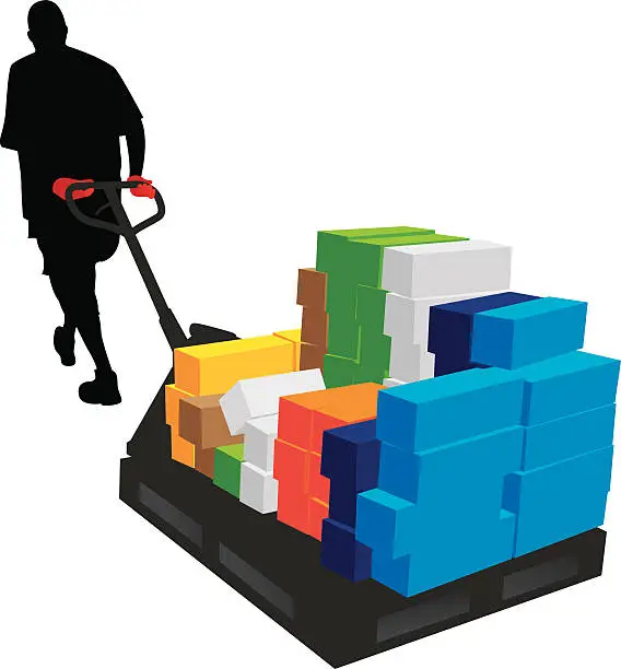 Vector illustration of Man Pulling Pallet