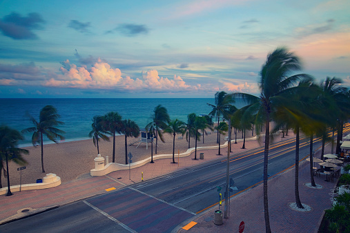 Sunrise Beach in Ft.Lauderdale with palm trees and beach entry feature.