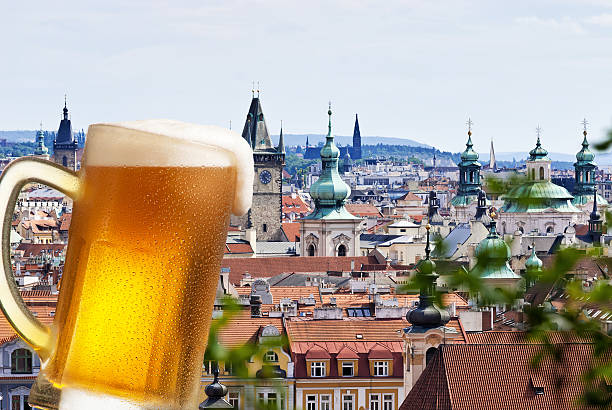 istock Beer with the panorama of Prague 524374086