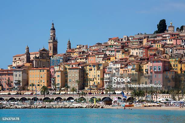 Mediterranean Resort Of Menton French Riviera Stock Photo - Download Image Now - Beach, Built Structure, Europe