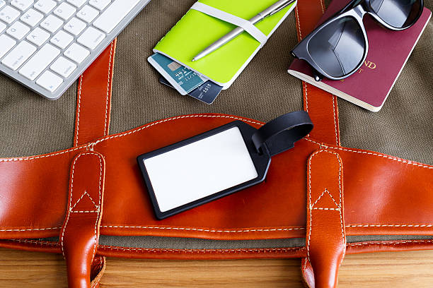 istock Travel concept with blank bag tag 524377140