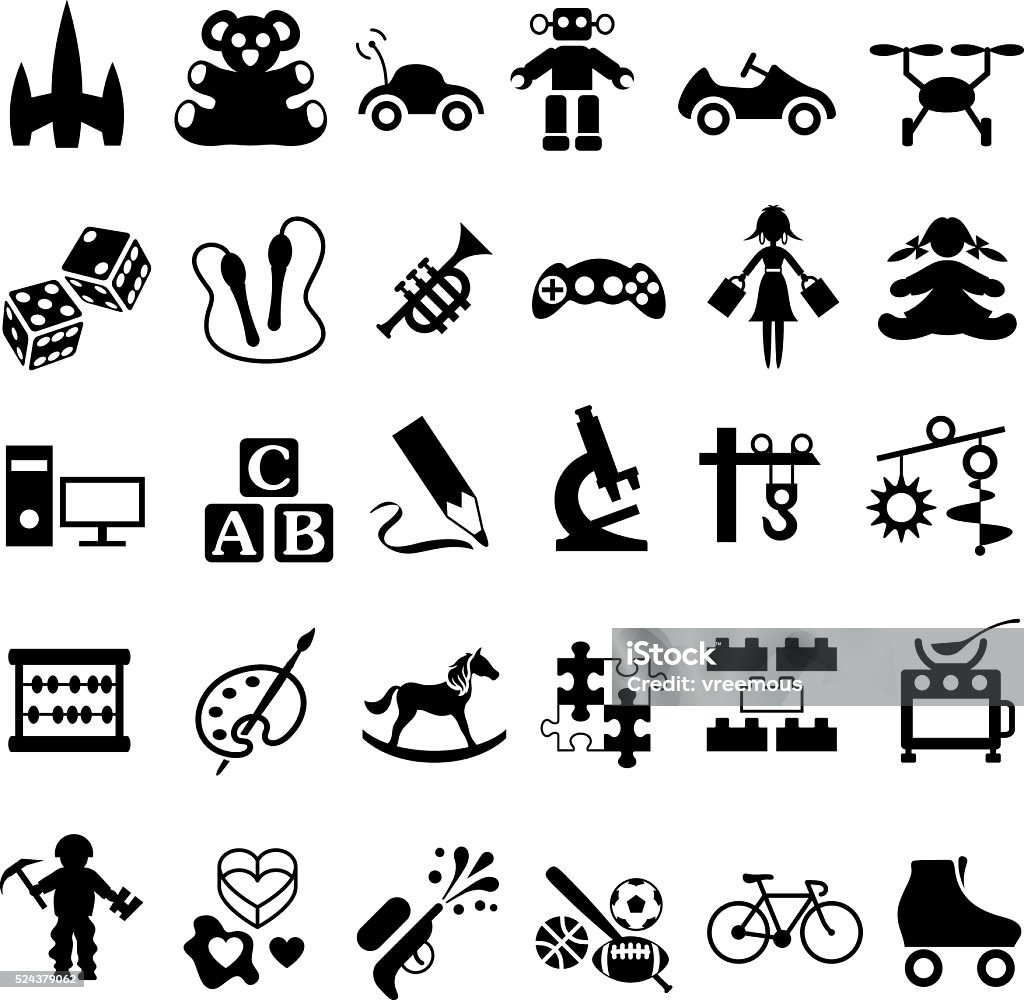 Toys Icon Set Toys and games icons and symbols. Child's Play Clay stock vector