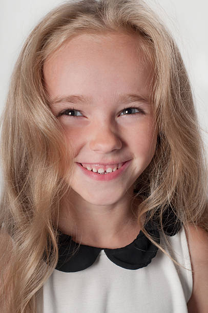 istock Adorable little girl in white smiling 524380584