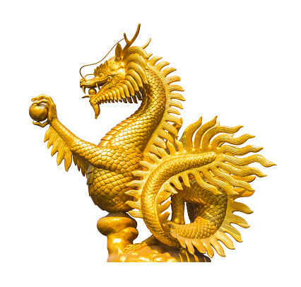 Golden Chinese dragon on the white background
