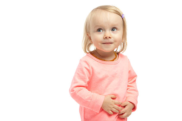 istock Happy Little Girl on White Background 524387236