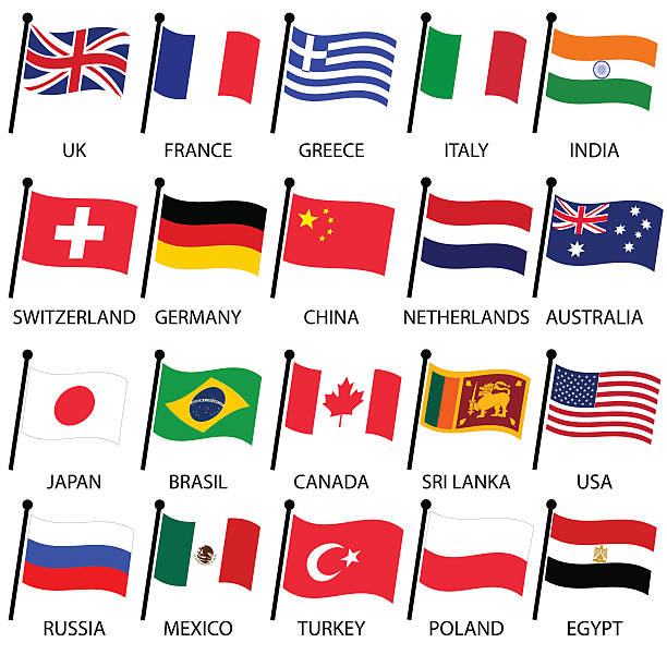 простые цветные фигурные флаги разных стран коллекции eps10 - usa netherlands stock illustrations