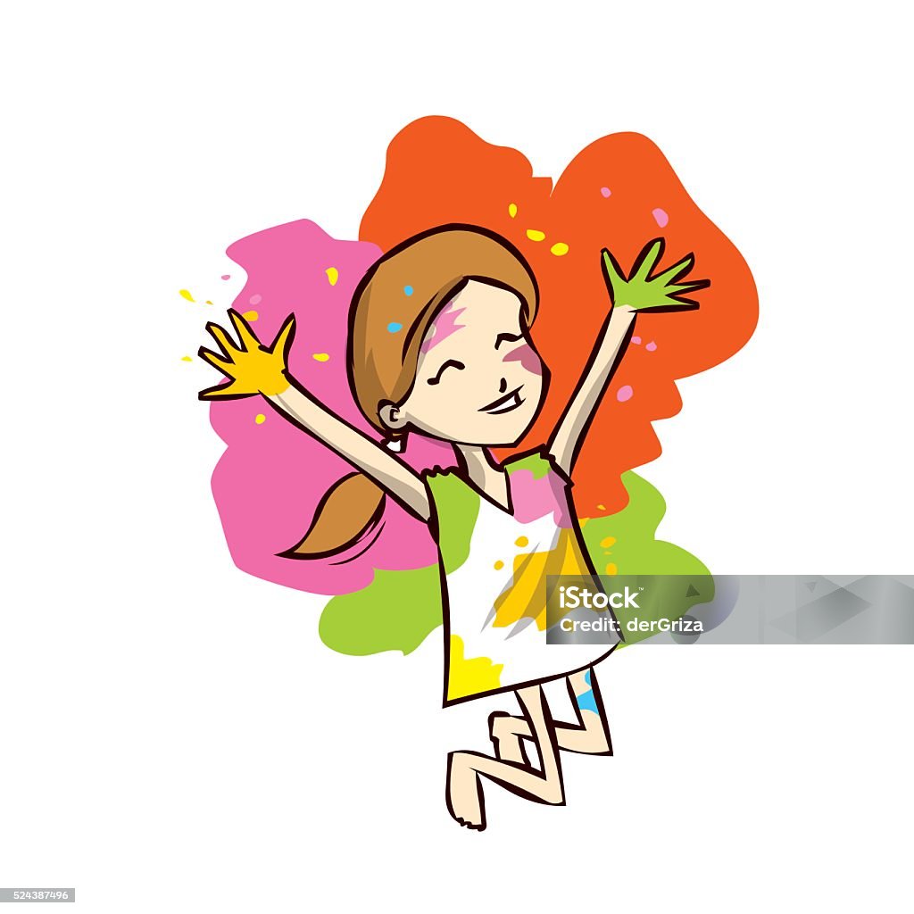 Yong Girl Celebrating Holi Festival Hand Drawn Cartoon Vector Illustration  Stock Illustration - Download Image Now - iStock