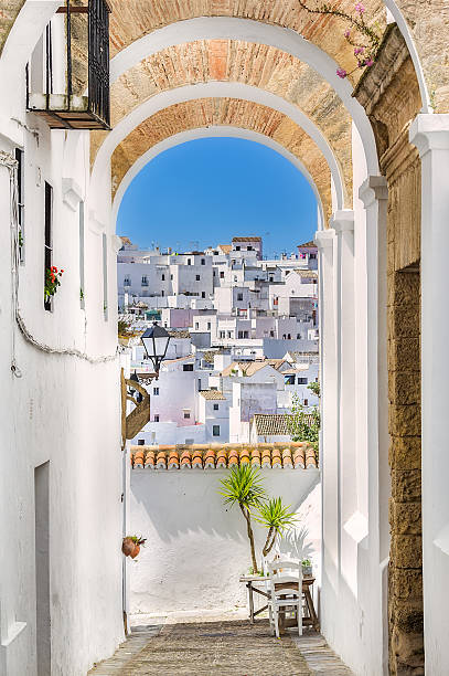 Picturesque street of Andalusian village, Vejer de la Frontera, Picturesque street of Andalusian village, Vejer de la Frontera, Spain. Vejer is one of the prettiest villages in Spain. cádiz photos stock pictures, royalty-free photos & images