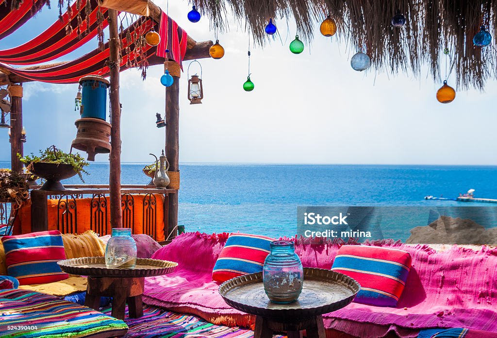 egyptian paradise beautiful relaxing place on Hadaba beach, in Egypt Sharm el-Sheikh Stock Photo