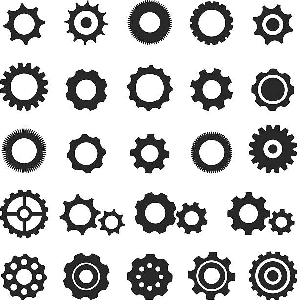 기어 아이콘 세트 - gear bicycle gear symbol industry stock illustrations