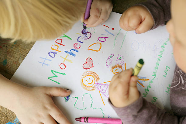 Children Coloring Happy Mother's Day Card stock photo