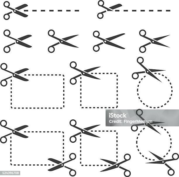 Scissors With Cut Lines Stock Illustration - Download Image Now - Cutting, Scissors, Border - Frame