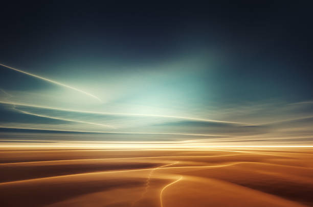 сюрреалистический пейзаж пустыни - twilight стоковые фото и изображения