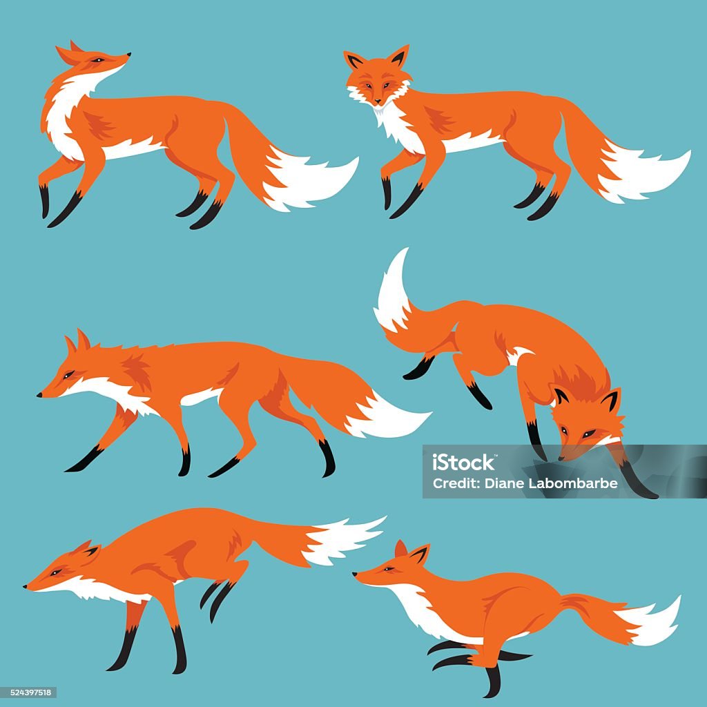 Set Of Cartoon Foxes On Blue Background Fox stock vector