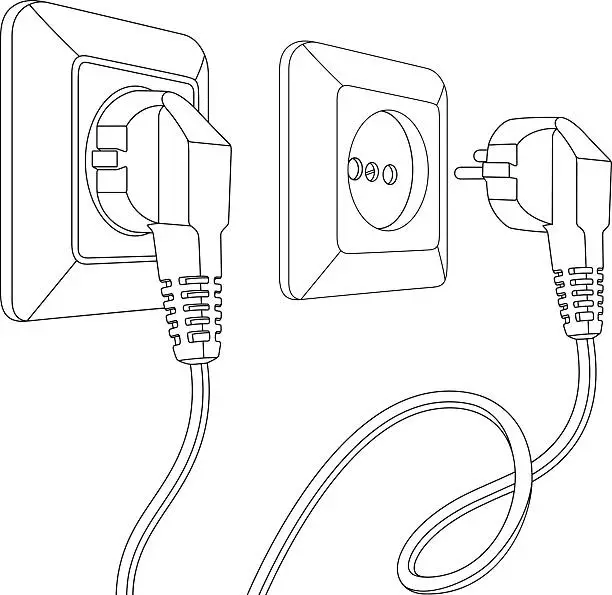 Vector illustration of set of electric sockets and plugs